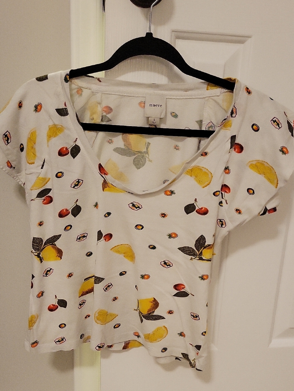 Maeve White Lemon & Cherry Print Short Sleeve Tee